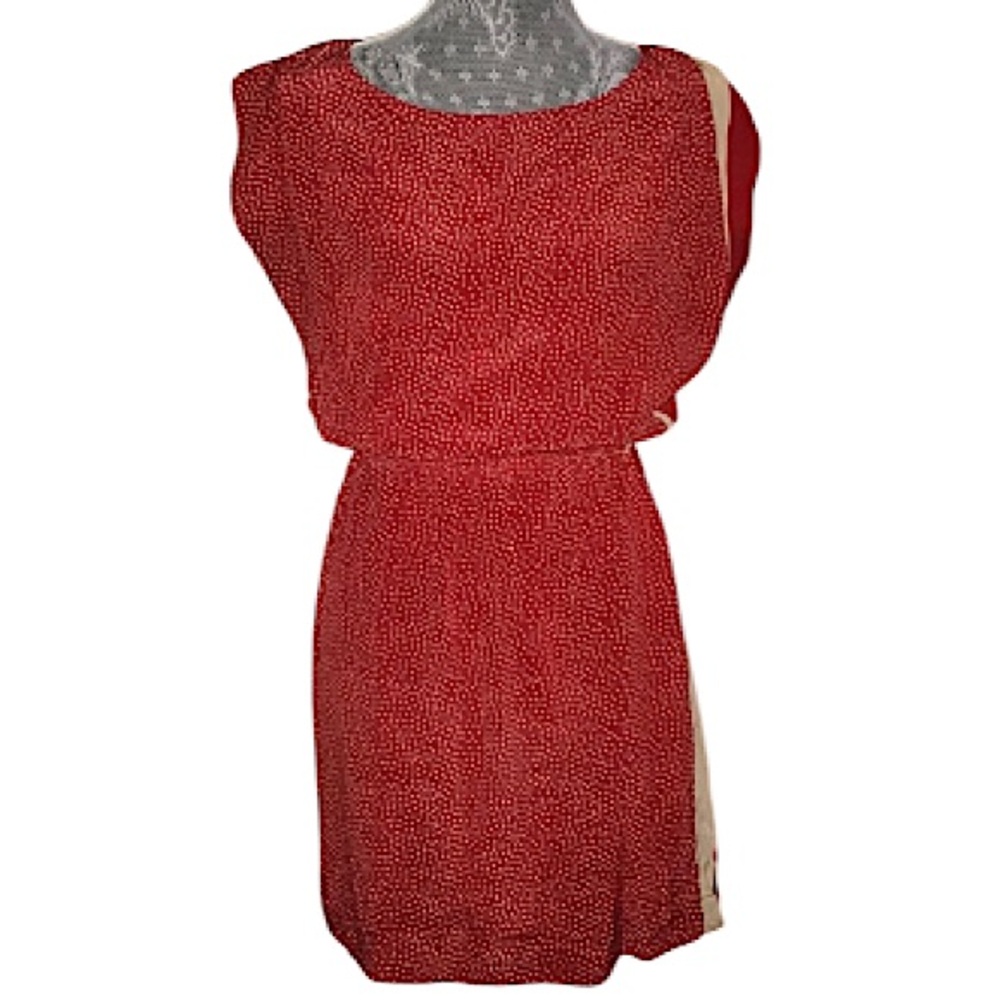 Urban Outfitters No. 6 100% Silk Retro red stripe dotted cream Dress - Picture 1 of 11